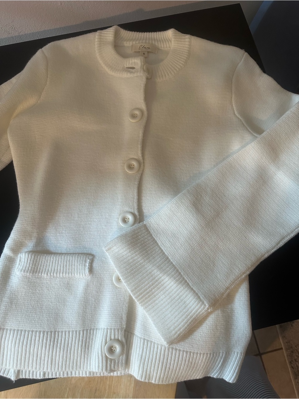Elan Ivory Crewneck Button Cardigan